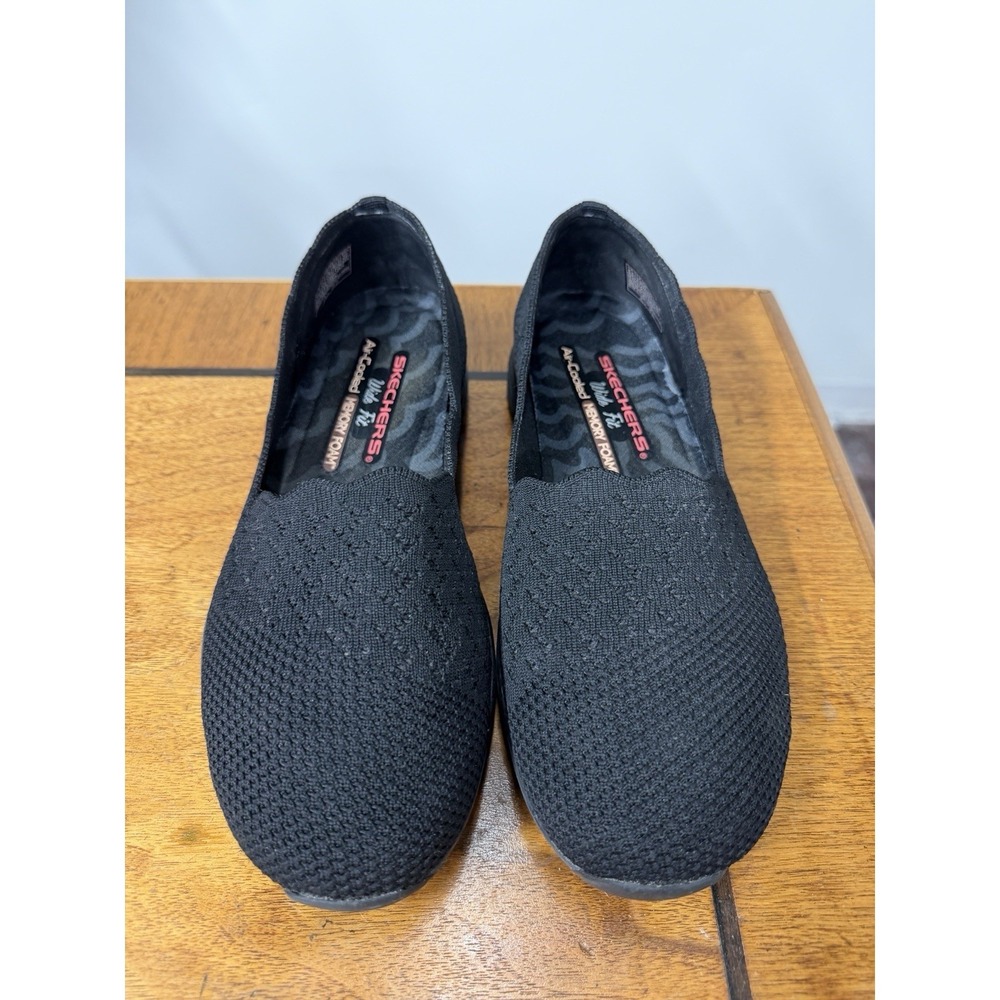 Skechers Women's 6.5 Black Seager Stat Wide Fit Memory Foam 49481W Shoes Comfort